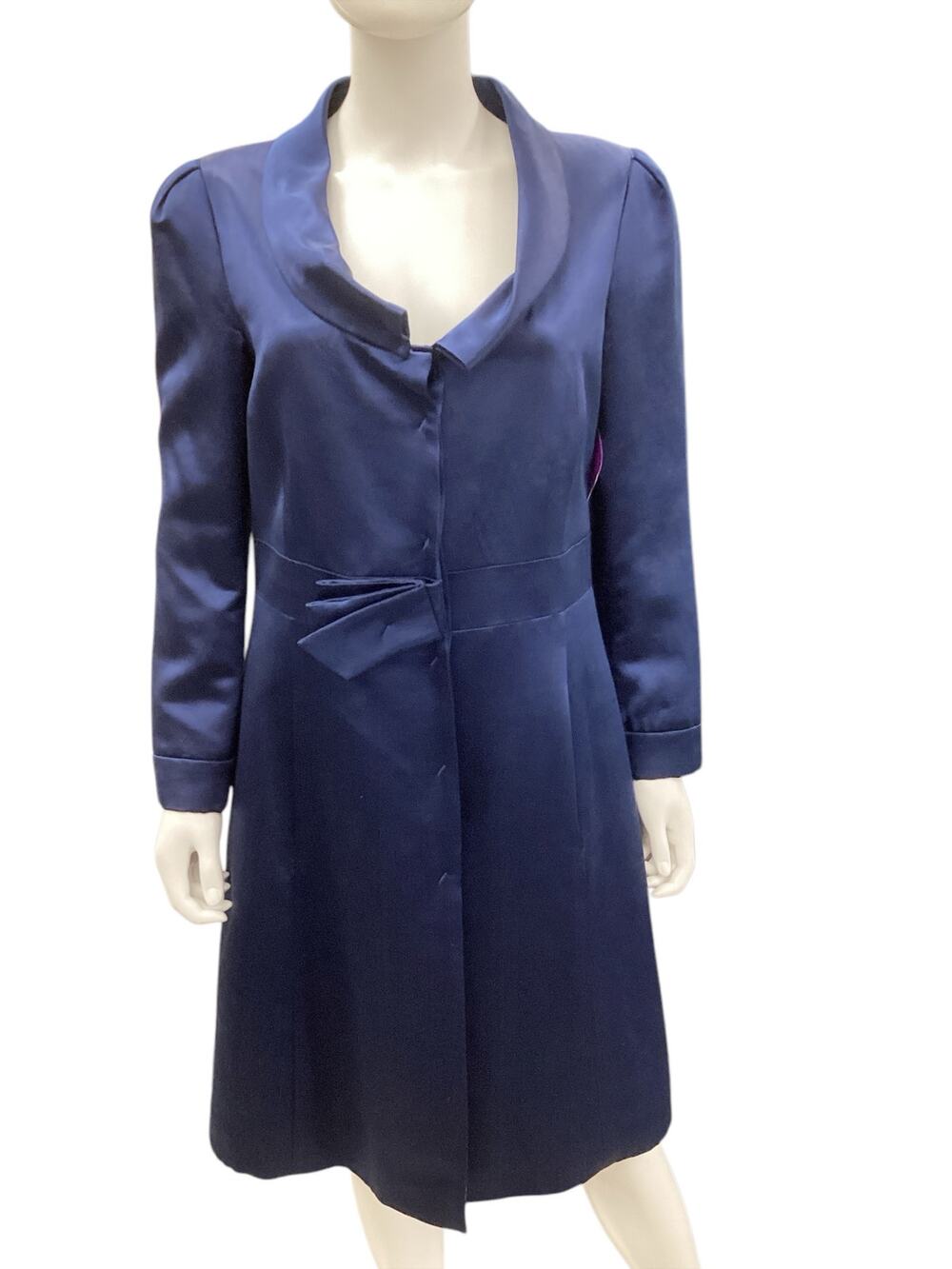 Armani Collezioni Spring Coat Women’s SZ12 Fits Like10 Silk Wool Blend Navy Blue